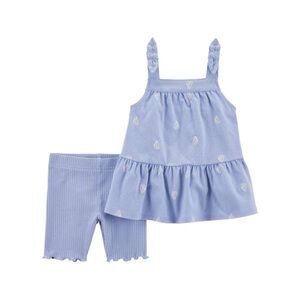 Carter's Light Blue Tiered Tank & Ribbed Bike Shorts Set